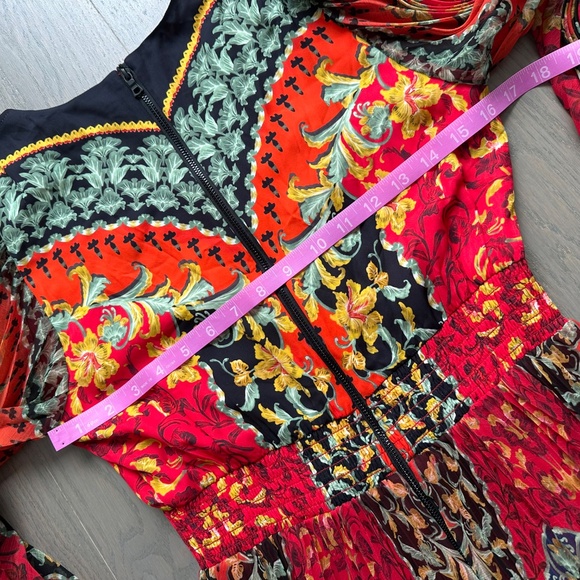 Alice + Olivia Bennet Pleated Maxi Dress Love Note Red Smocked Waist - Size 2 - Picture 9 of 10